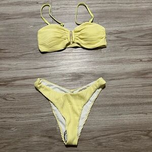 Women’s yellow ribbed detail bikini